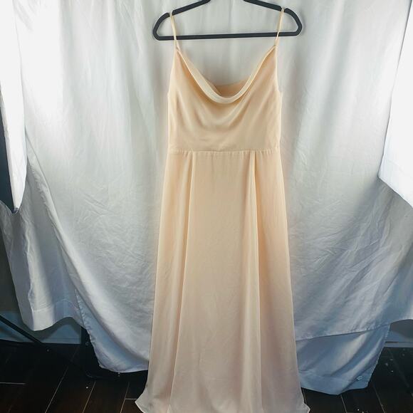 Amsale Tali Cowl Neck Maxi Formal Crepe Bridesmaid Dress Blush Size 14 - Picture 1 of 9